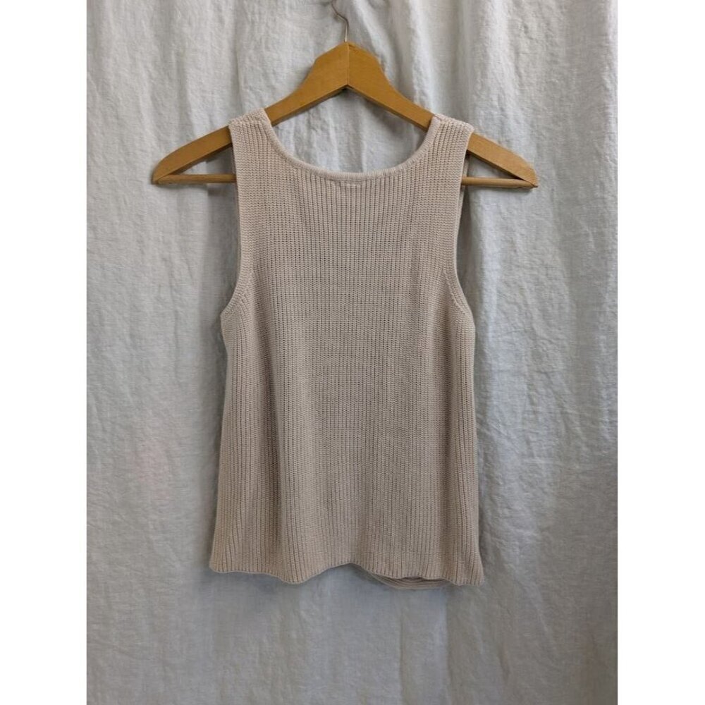 Alga v neck knit sweater tank with knotted front | tan women's size Medium A2 - Picture 6 of 8